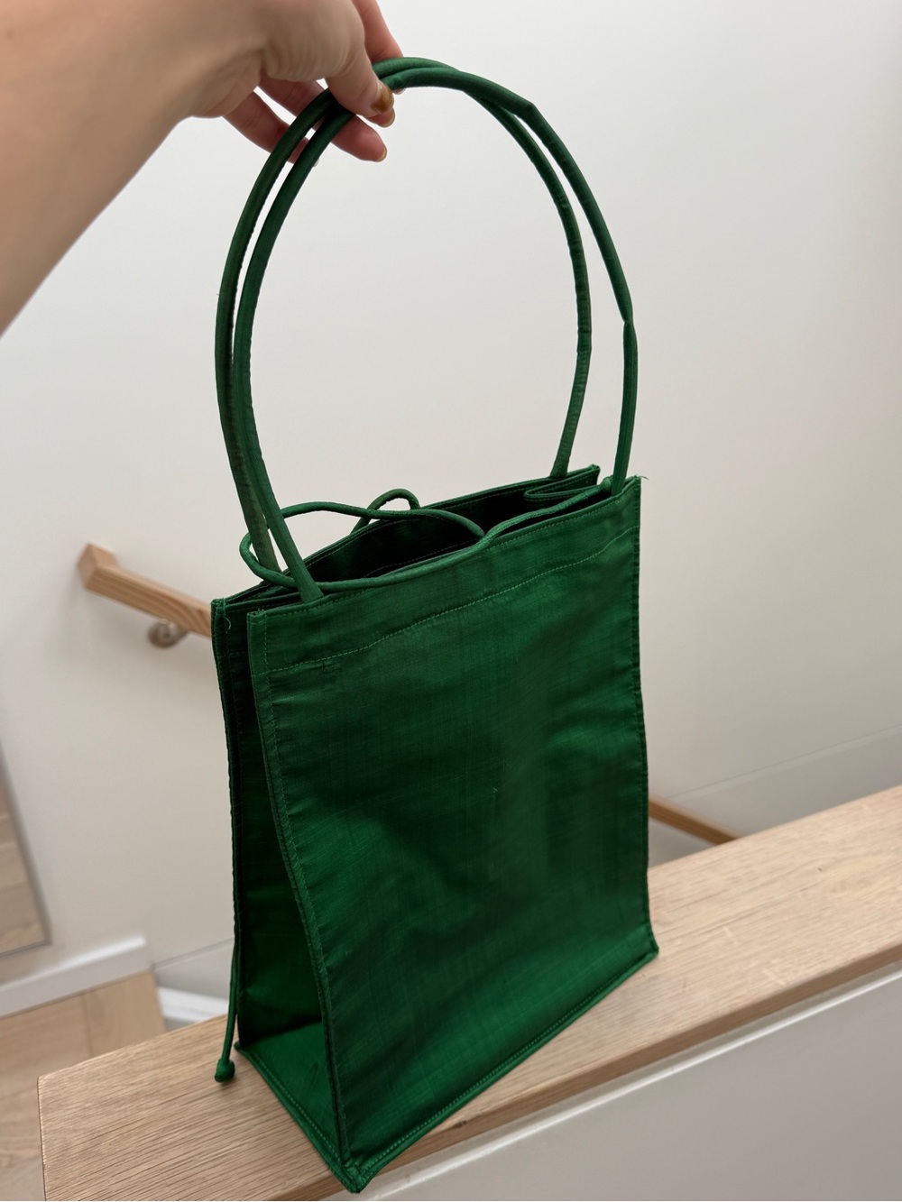 Green silk tote